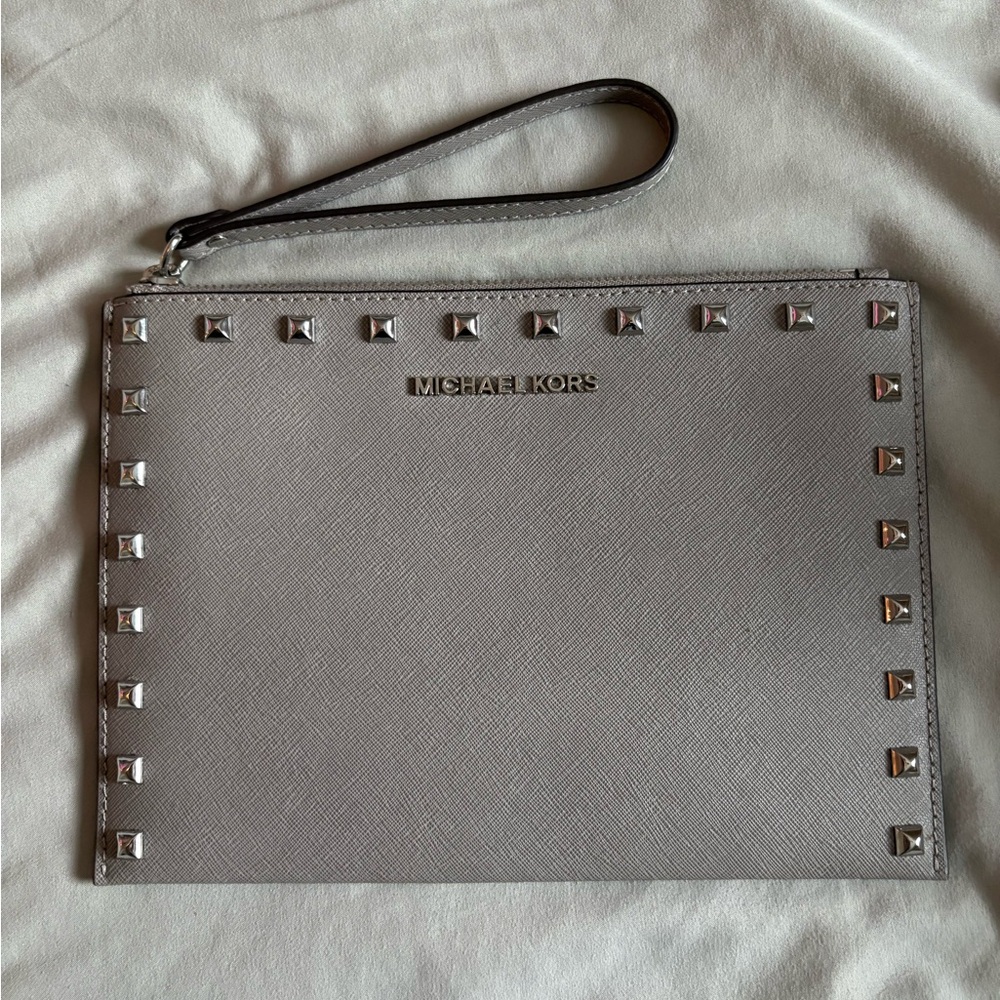 Michael Kors Silver Studded Clutch